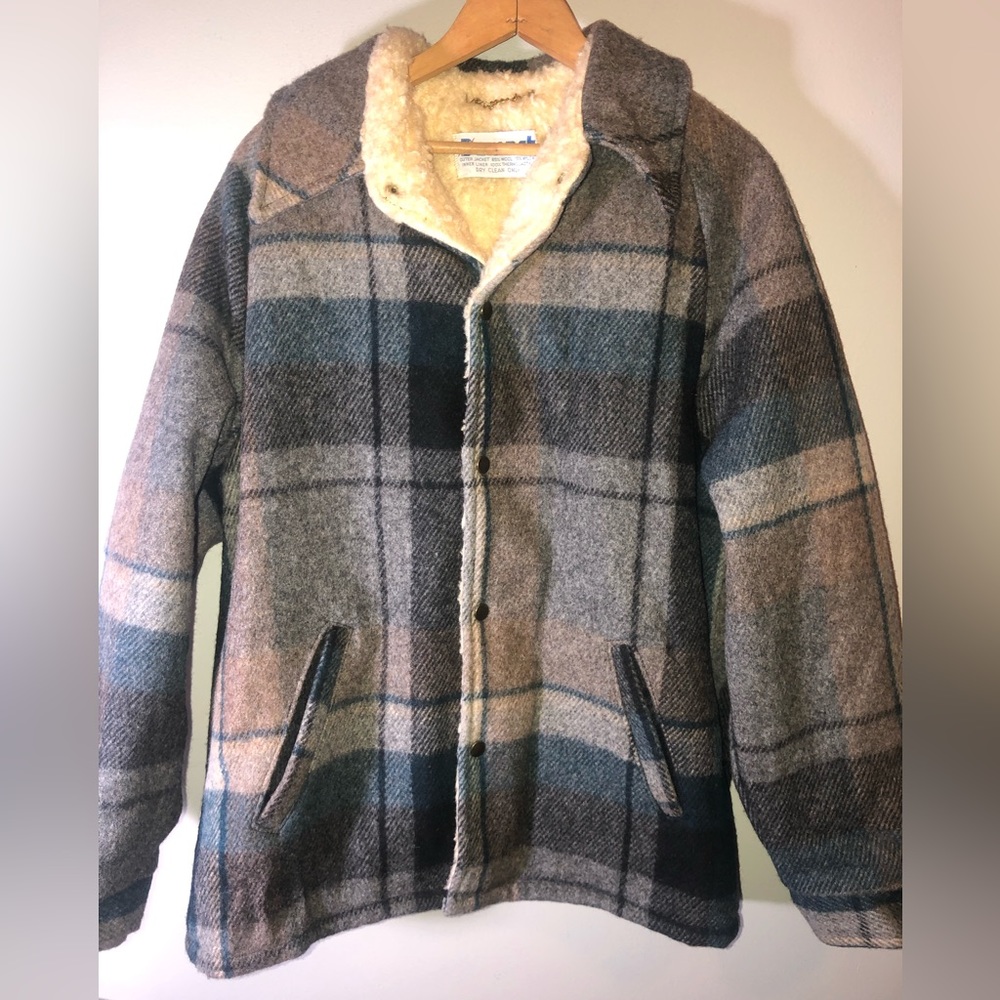 Vintage Damart mens Wool Jacket size L Blue Plaid heavy wool Winter work